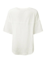 White Waffle Texture V Neck Drop Shoulder Loose Tee - Femstylo