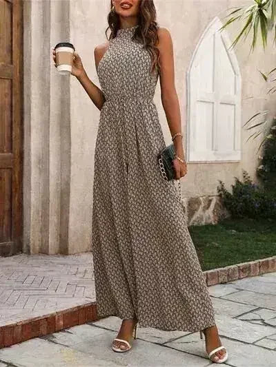 Printed Wide Leg Sleeveless Jumpsuit - Femstylo