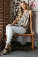 Heimish Full Size Front Button Animal Print Sleeveless Top Plus Size - Femstylo