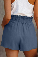 Ruffled Tied Waist Solid Shorts - Femstylo