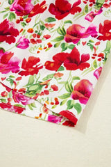 Red Floral Puff Sleeve Tiered Ric Rac Pocketed Mini Dress - Femstylo