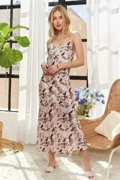 ADORA Watercolor V-Neck Midi Cami Dress - Femstylo