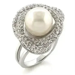 9W005 - Rhodium Brass Ring with Synthetic Pearl in White - Femstylo