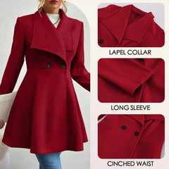 Mia Muse Women's Coats Winter Solid Color Long Sleeve Lapel Button-Up Work Coats New Year Red Valentine's Day Gift Outerwears
