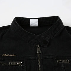 Rockmore Streetwear Double Zipper Denim Jackets Solid Casual Vintage Long Sleeve Outerwear Harajuku Cargo Style Women's Coats