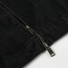 Rockmore Streetwear Double Zipper Denim Jackets Solid Casual Vintage Long Sleeve Outerwear Harajuku Cargo Style Women's Coats