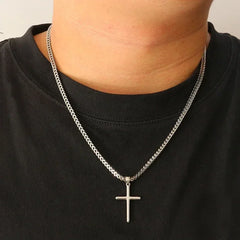 Punk Cross Pendant Link Chain for Men Women 316L Stainless Steel Hip Hop Necklace Gold Silver Fashion Jewelry Gift Waterproof