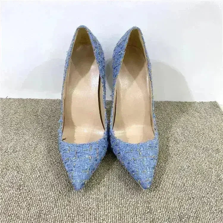 New Woven High Heels 12CM Pointed Toe Stiletto Pumps All-Match Women's - Femstylo