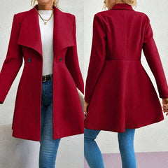 Mia Muse Women's Coats Winter Solid Color Long Sleeve Lapel Button-Up Work Coats New Year Red Valentine's Day Gift Outerwears