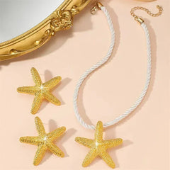 Exaggerated Boho Metal Big Starfish Star Pendant Choker Necklace Women Summer Punk White Chunky Chain Y2K Jewelry Accessories