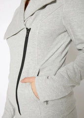 Women's Oversized Collar Zip-Up Moto Jacket In Heather Grey