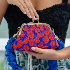 ARNOLDI Mandy Hand-beaded Clutch, in Savoy Blue & Red - Femstylo