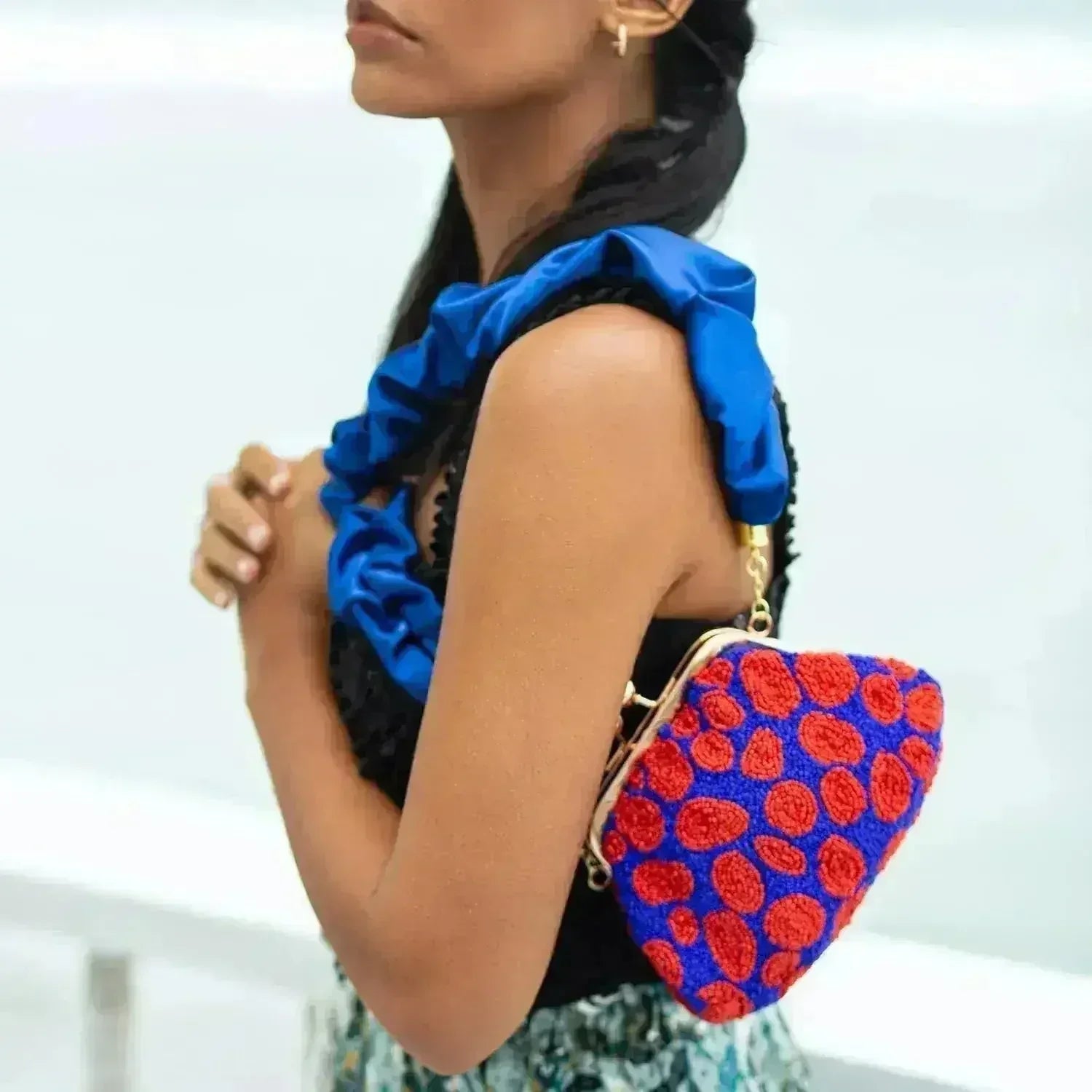 ARNOLDI Mandy Hand-beaded Clutch, in Savoy Blue & Red - Femstylo