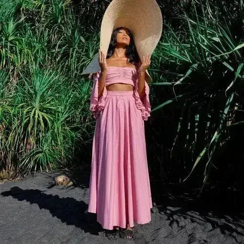 ARUM Pleated Maxi Skirt in Blush Pink - Femstylo