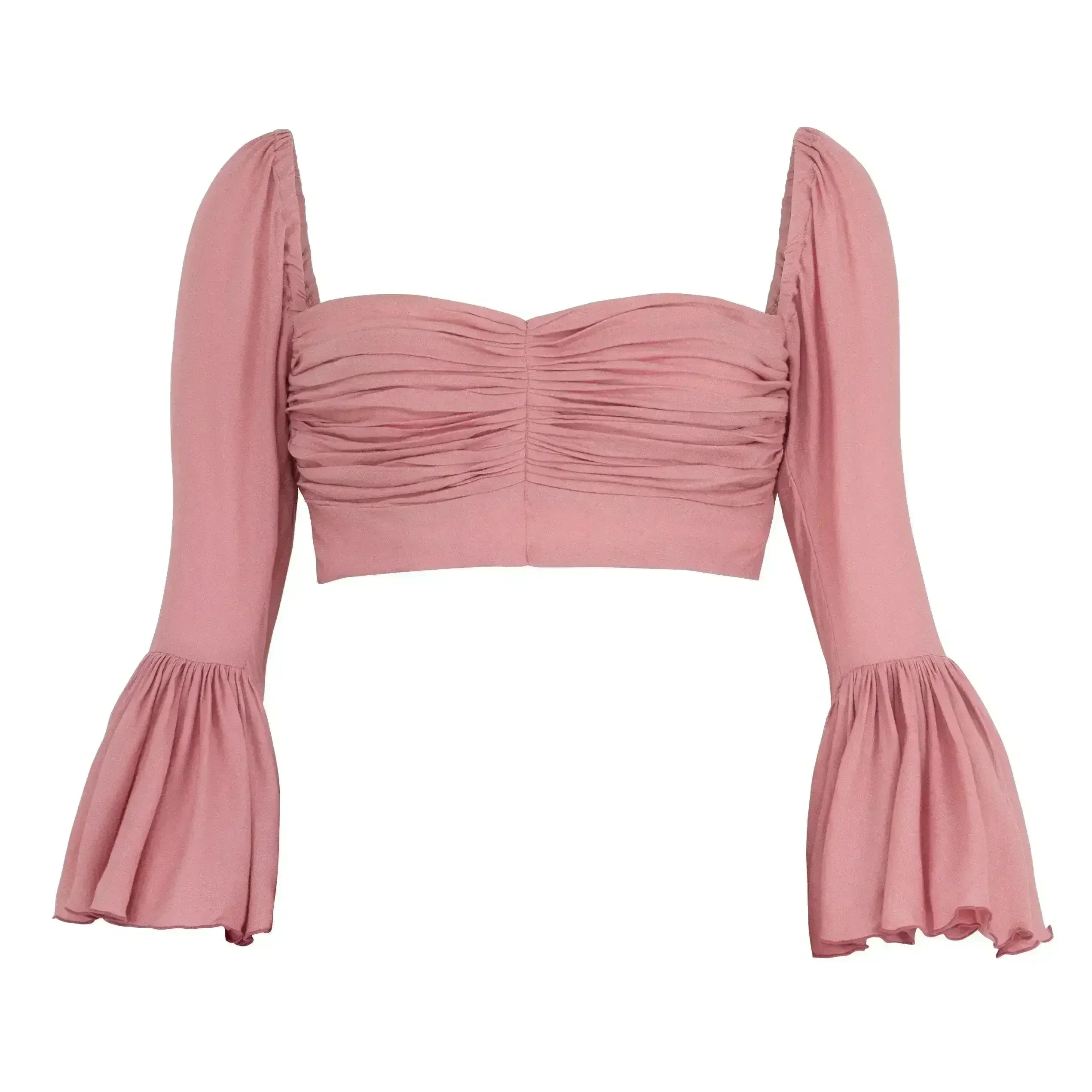 Arum Bamboo Top – Feminine & Flowy Cropped Top with Blush Pink - Femstylo