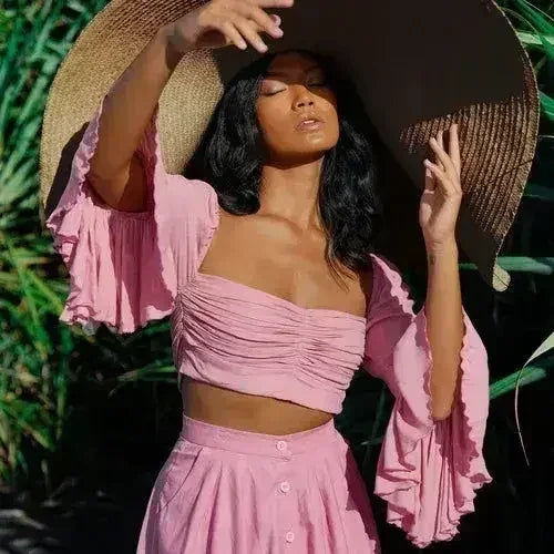 Arum Bamboo Top – Feminine & Flowy Cropped Top with Blush Pink - Femstylo