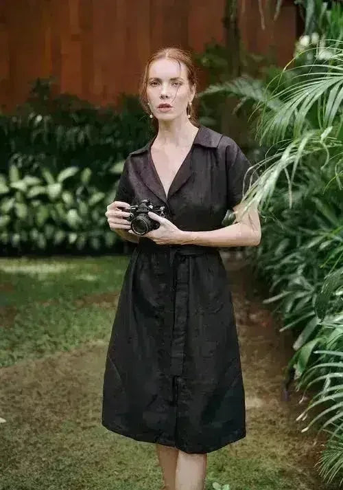 ARYA Safari Linen Midi Dress, in Black - Femstylo