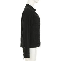 Rockmore Streetwear Double Zipper Denim Jackets Solid Casual Vintage Long Sleeve Outerwear Harajuku Cargo Style Women's Coats