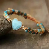Amazonite Bracelet – Sky Blue Macrame | Adjustable Heart Charm - Femstylo