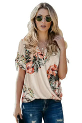 Apricot Floral Twist Short Sleeve Blouse Women’s Top | Femstylo - Femstylo