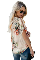 Apricot Floral Twist Short Sleeve Blouse Women’s Top | Femstylo - Femstylo