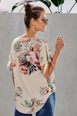 Apricot Floral Twist Short Sleeve Blouse Women’s Top | Femstylo - Femstylo