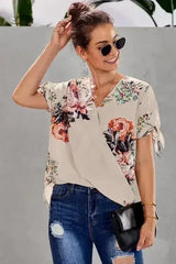 Apricot Floral Twist Short Sleeve Blouse Women’s Top | Femstylo - Femstylo