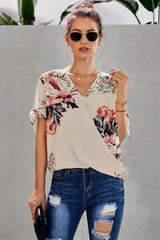 Apricot Floral Twist Short Sleeve Blouse Women’s Top | Femstylo - Femstylo