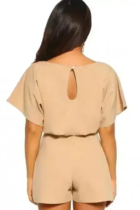 Apricot Short Sleeve Over The Top Belted Playsuit - Femstylo