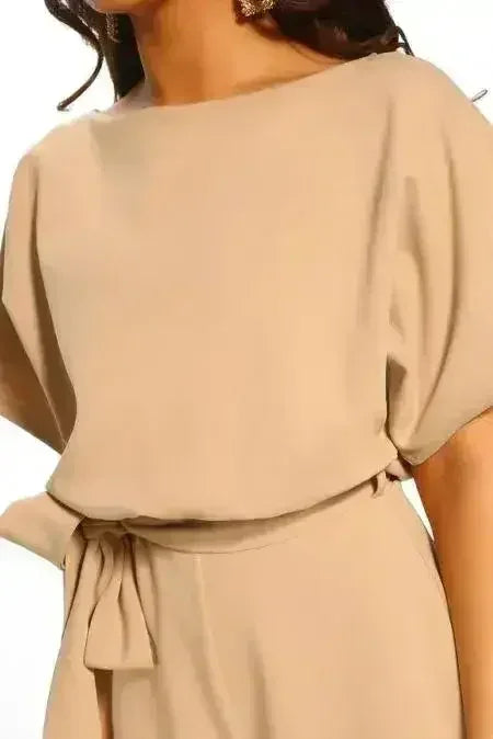 Apricot Short Sleeve Over The Top Belted Playsuit - Femstylo