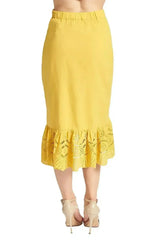 Aster Skirt - Cotton eyelet asymmetric hi-lo skirt marigold - Femstylo