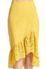 Aster Skirt - Cotton eyelet asymmetric hi-lo skirt marigold - Femstylo