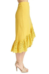 Aster Skirt - Cotton eyelet asymmetric hi-lo skirt marigold - Femstylo