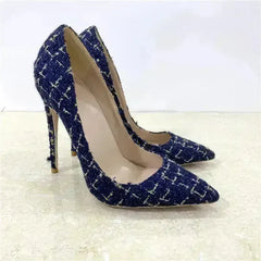 New Woven High Heels 12CM Pointed Toe Stiletto Pumps All-Match Women's - Femstylo