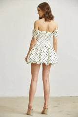 Polkadot Satin Off-Shoulder Bubble Dress - Femstylo