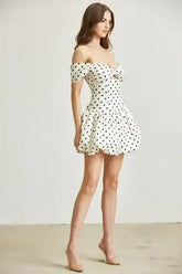 Polkadot Satin Off-Shoulder Bubble Dress - Femstylo