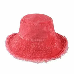 Wide Brim Frayed Bucket Hat - Femstylo