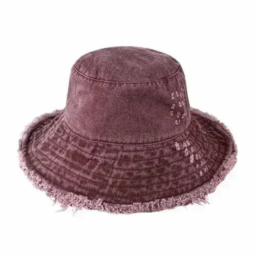 Wide Brim Frayed Bucket Hat - Femstylo