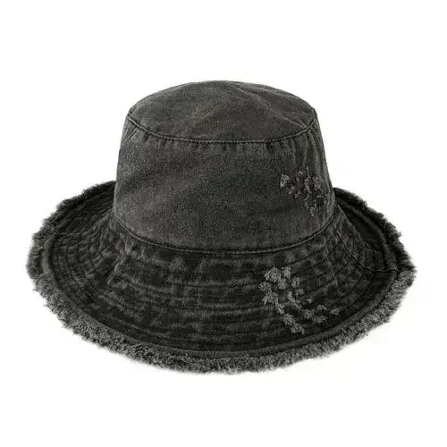 Wide Brim Frayed Bucket Hat - Femstylo
