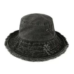 Wide Brim Frayed Bucket Hat - Femstylo