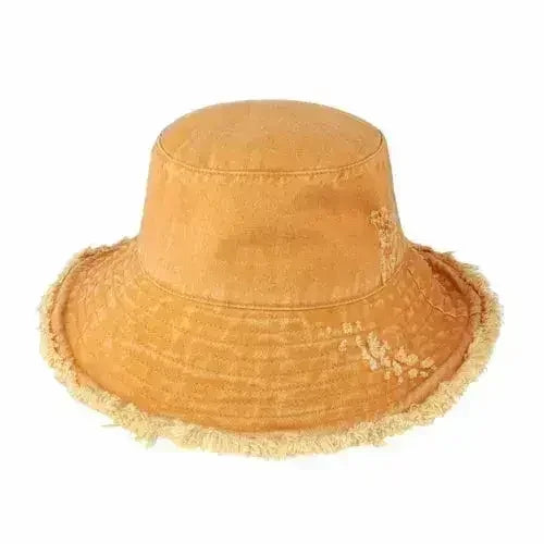 Wide Brim Frayed Bucket Hat - Femstylo