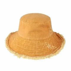 Wide Brim Frayed Bucket Hat - Femstylo