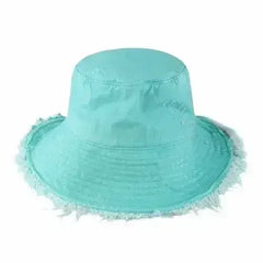 Wide Brim Frayed Bucket Hat - Femstylo