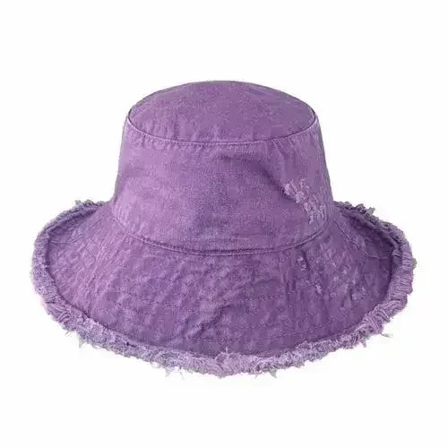 Wide Brim Frayed Bucket Hat - Femstylo