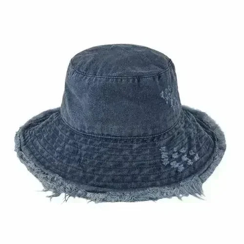 Wide Brim Frayed Bucket Hat - Femstylo