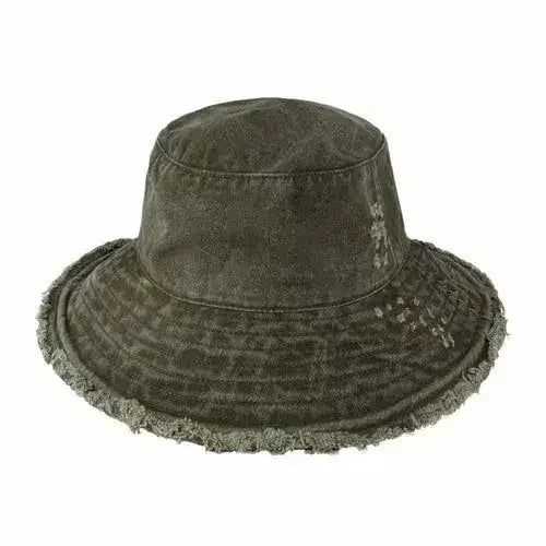 Wide Brim Frayed Bucket Hat - Femstylo