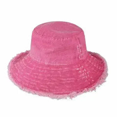 Wide Brim Frayed Bucket Hat - Femstylo