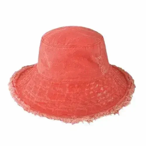 Wide Brim Frayed Bucket Hat - Femstylo