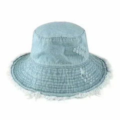 Wide Brim Frayed Bucket Hat - Femstylo