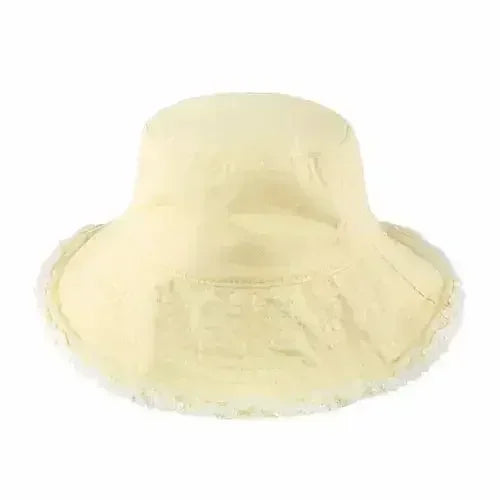 Wide Brim Frayed Bucket Hat - Femstylo